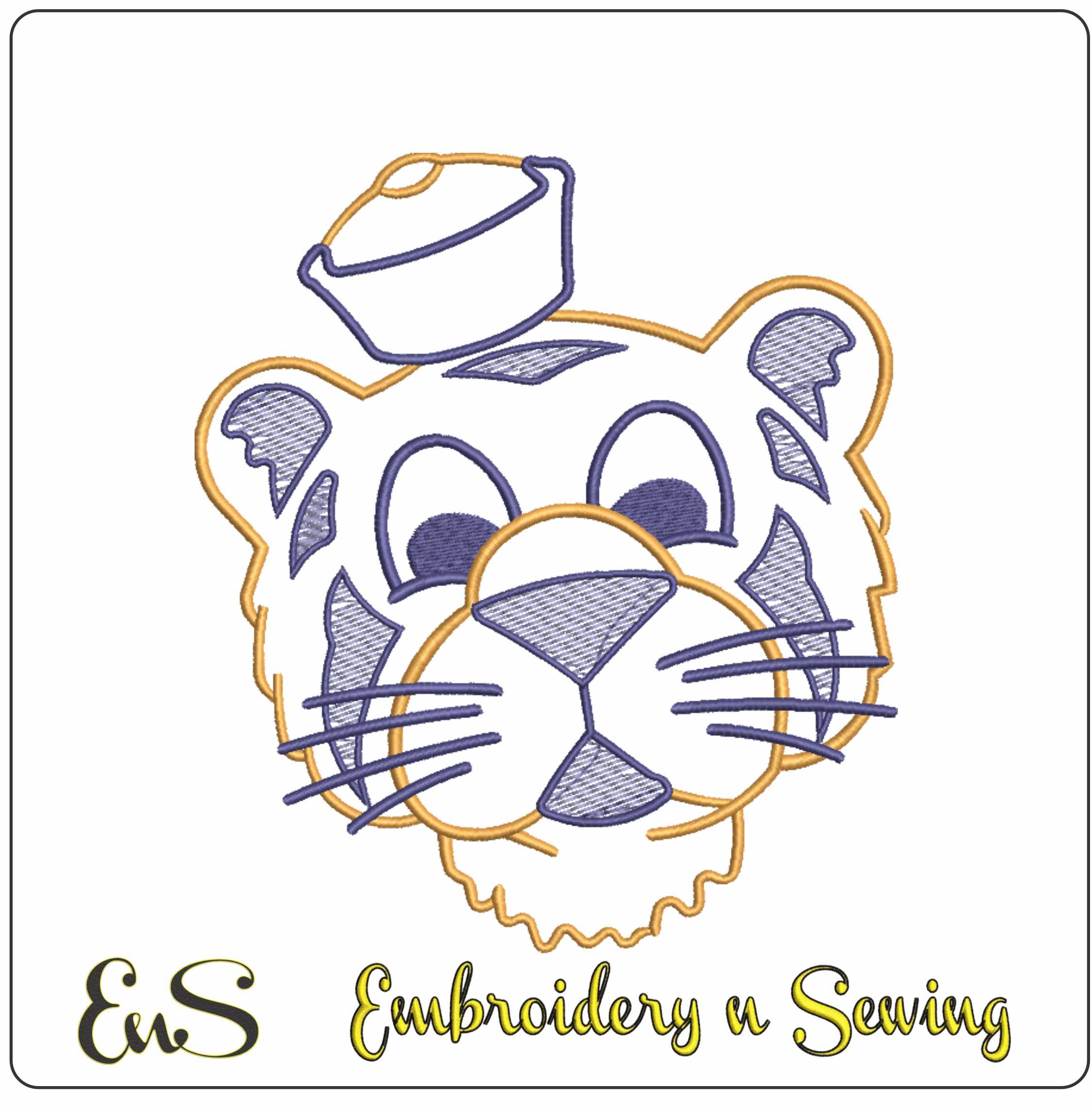 LSU Tigers 1955 Vintage Tiger Face Outline Embroidery Design