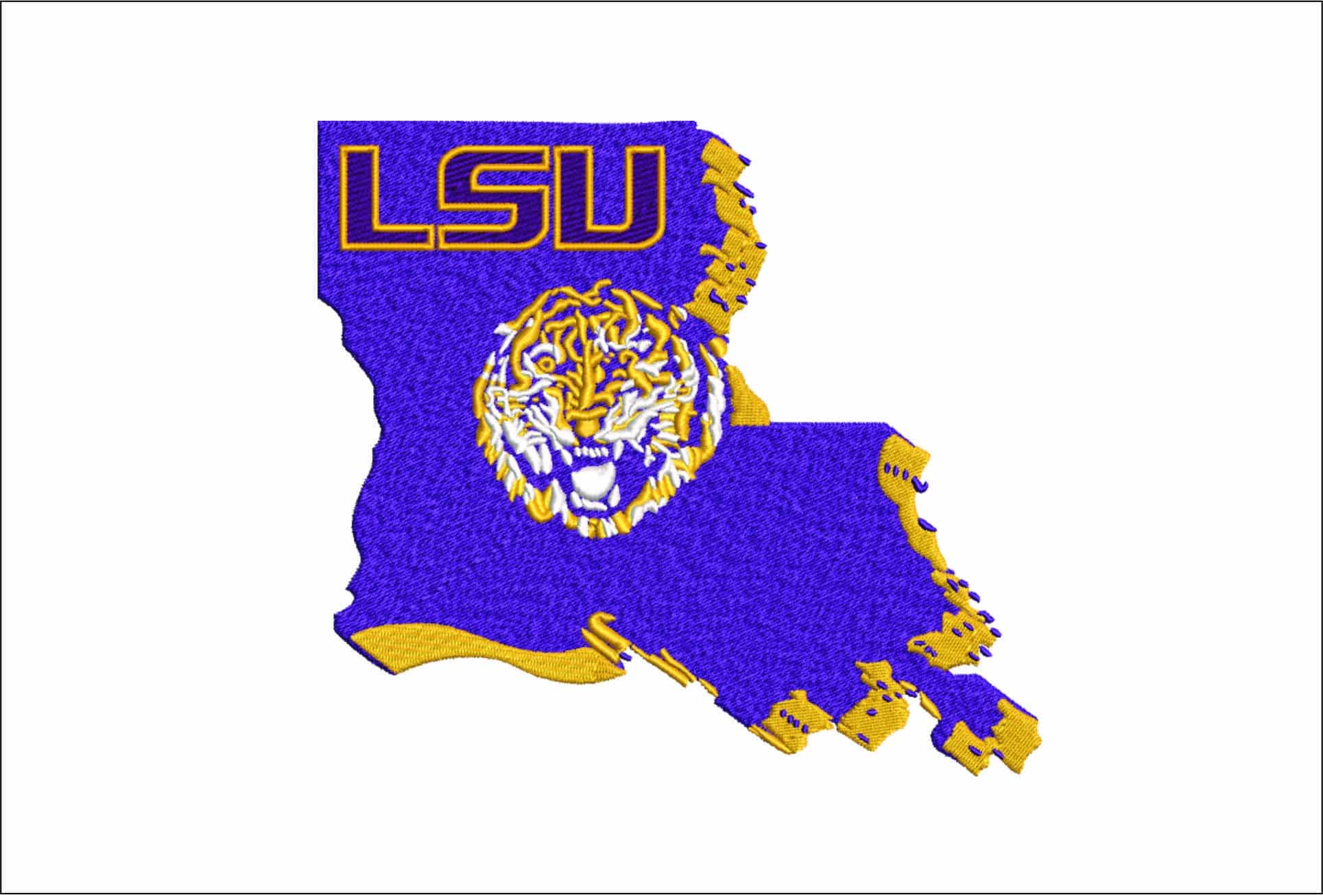 Louisiana Map LSU Tigers Logo- Elegant embroidery design file - instant download