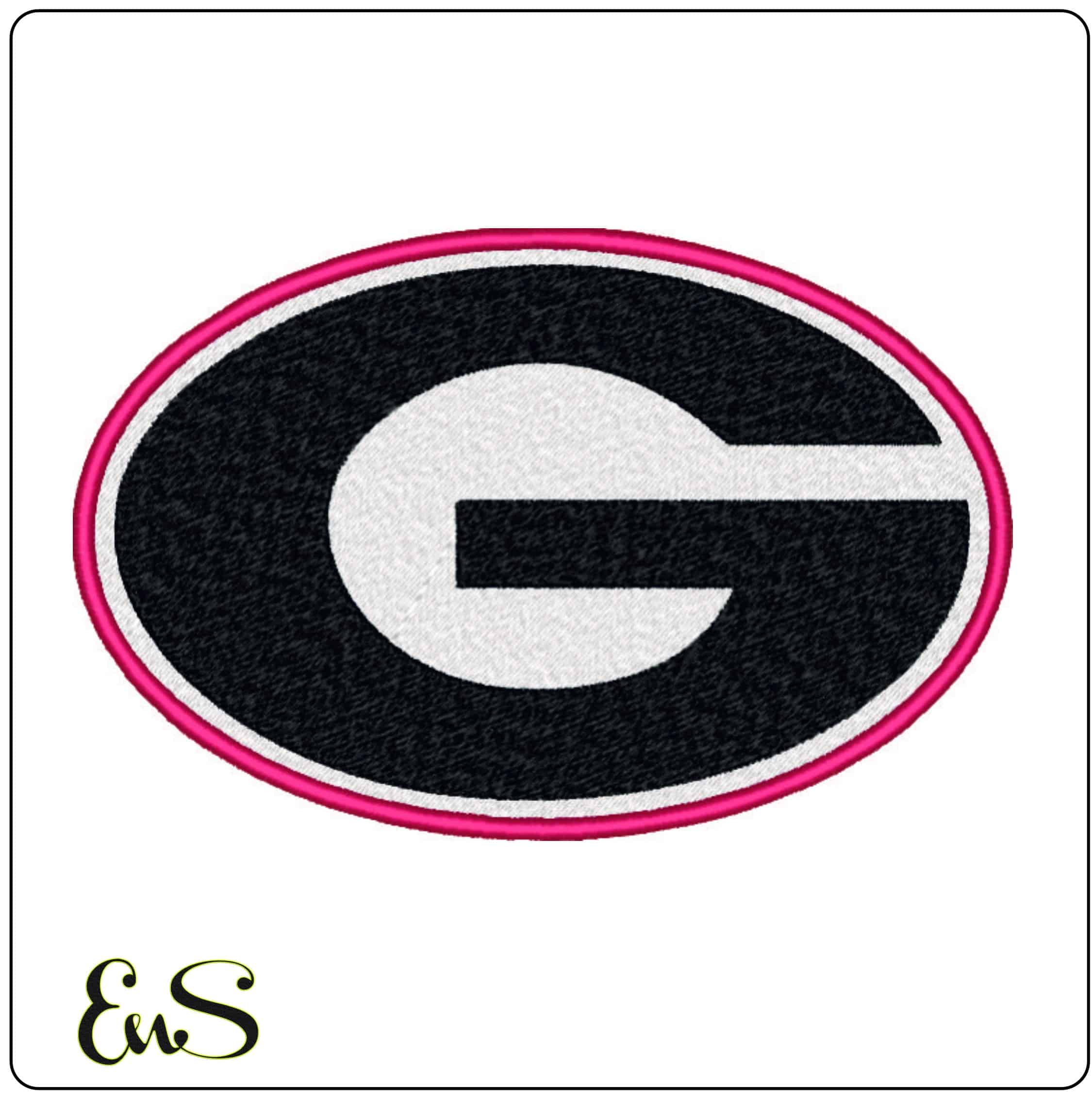 Georgia Bulldogs Oval G with Pink Rim Embroidery Design