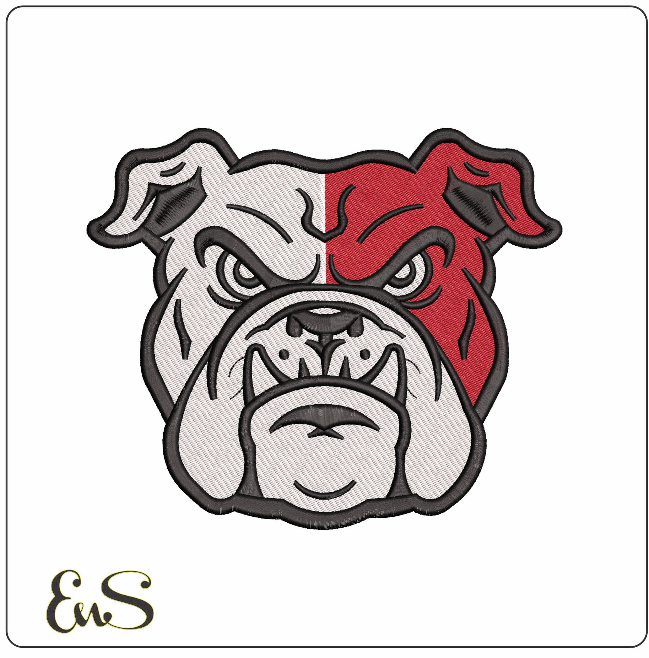 Red and White Bulldog Face Embroidery Design