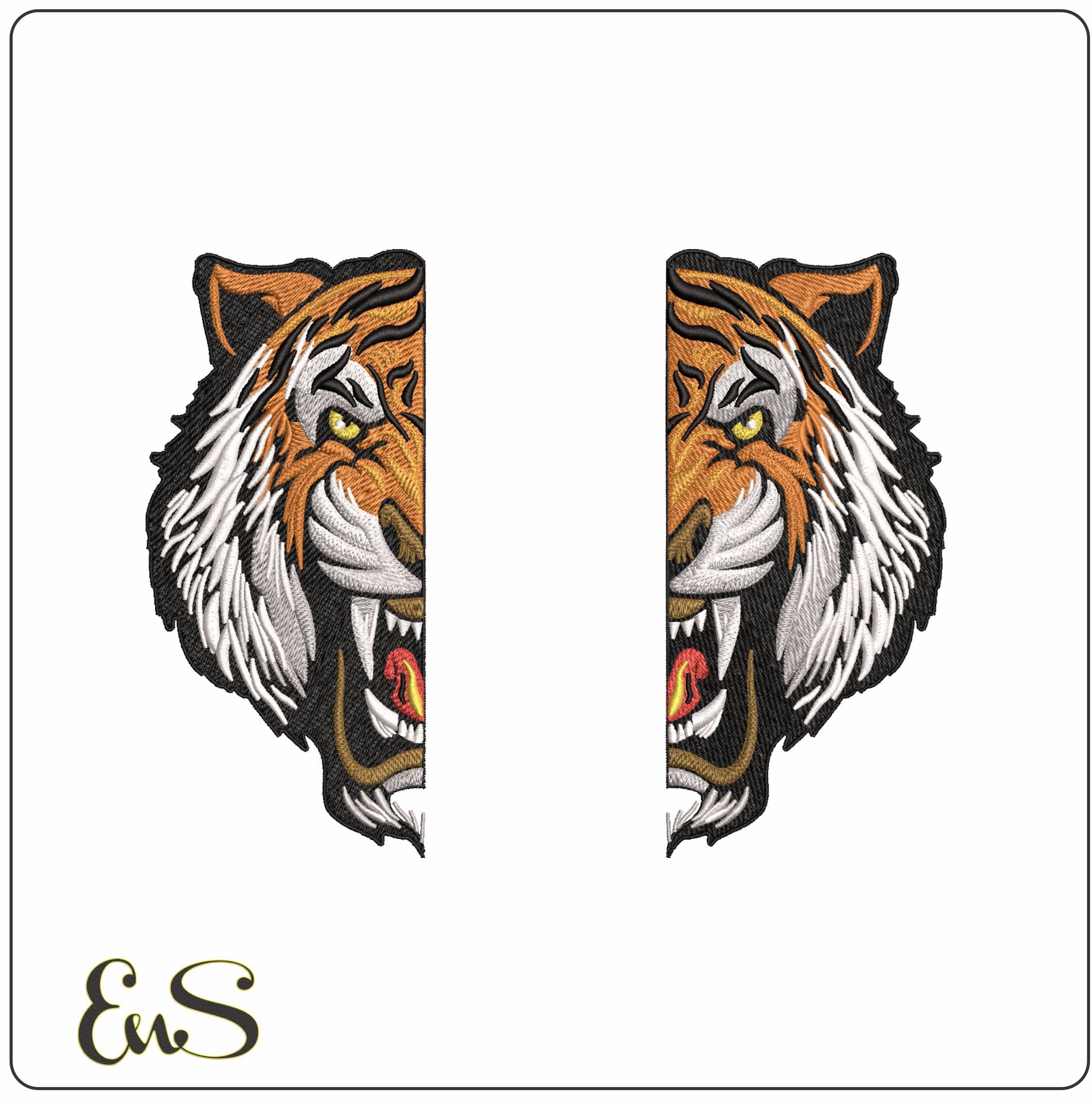 Two Half Tiger Face Embroidery Design