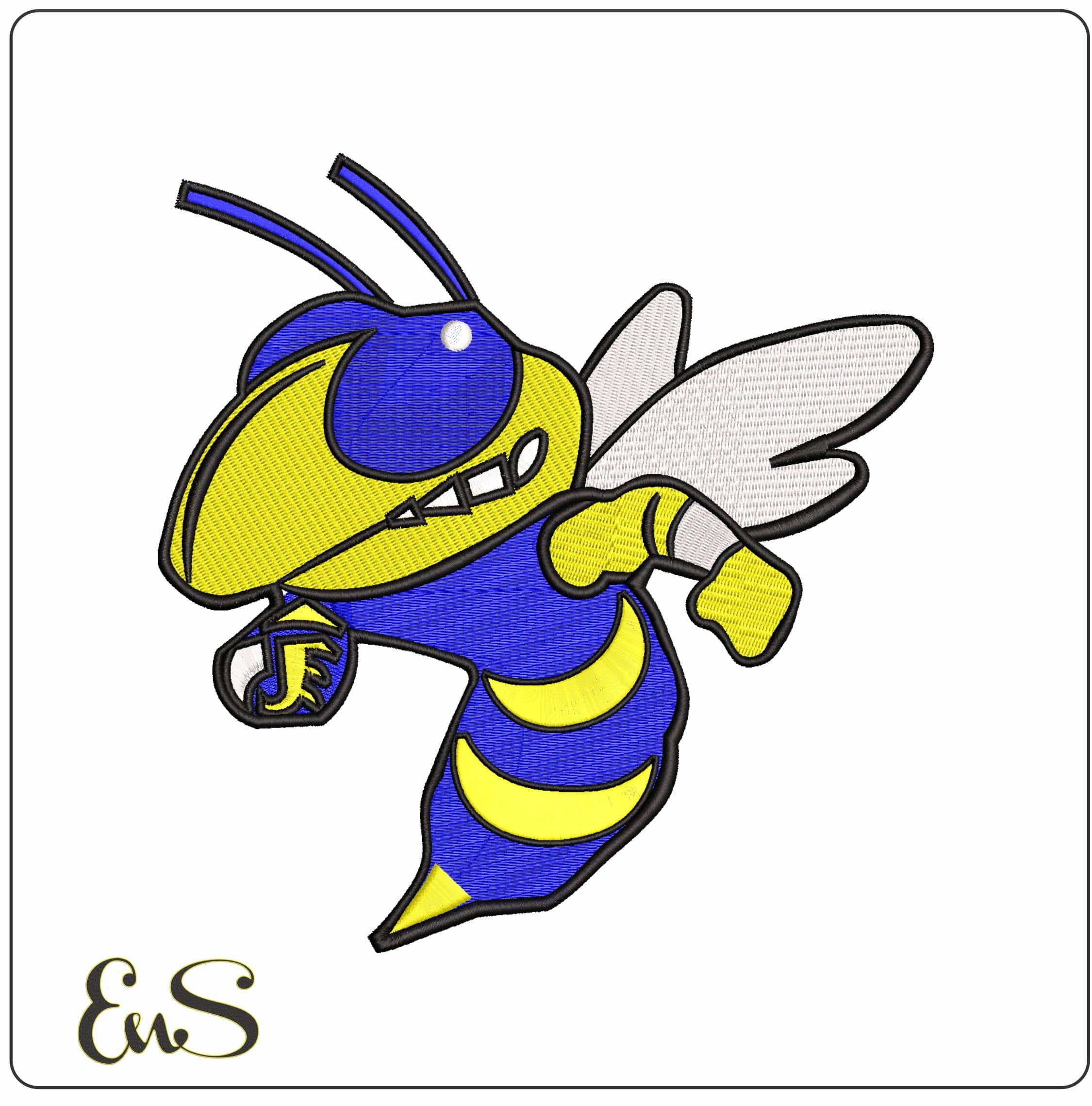 Georgia Tech Yellow Jacket with Blue Outline Embroidery Design