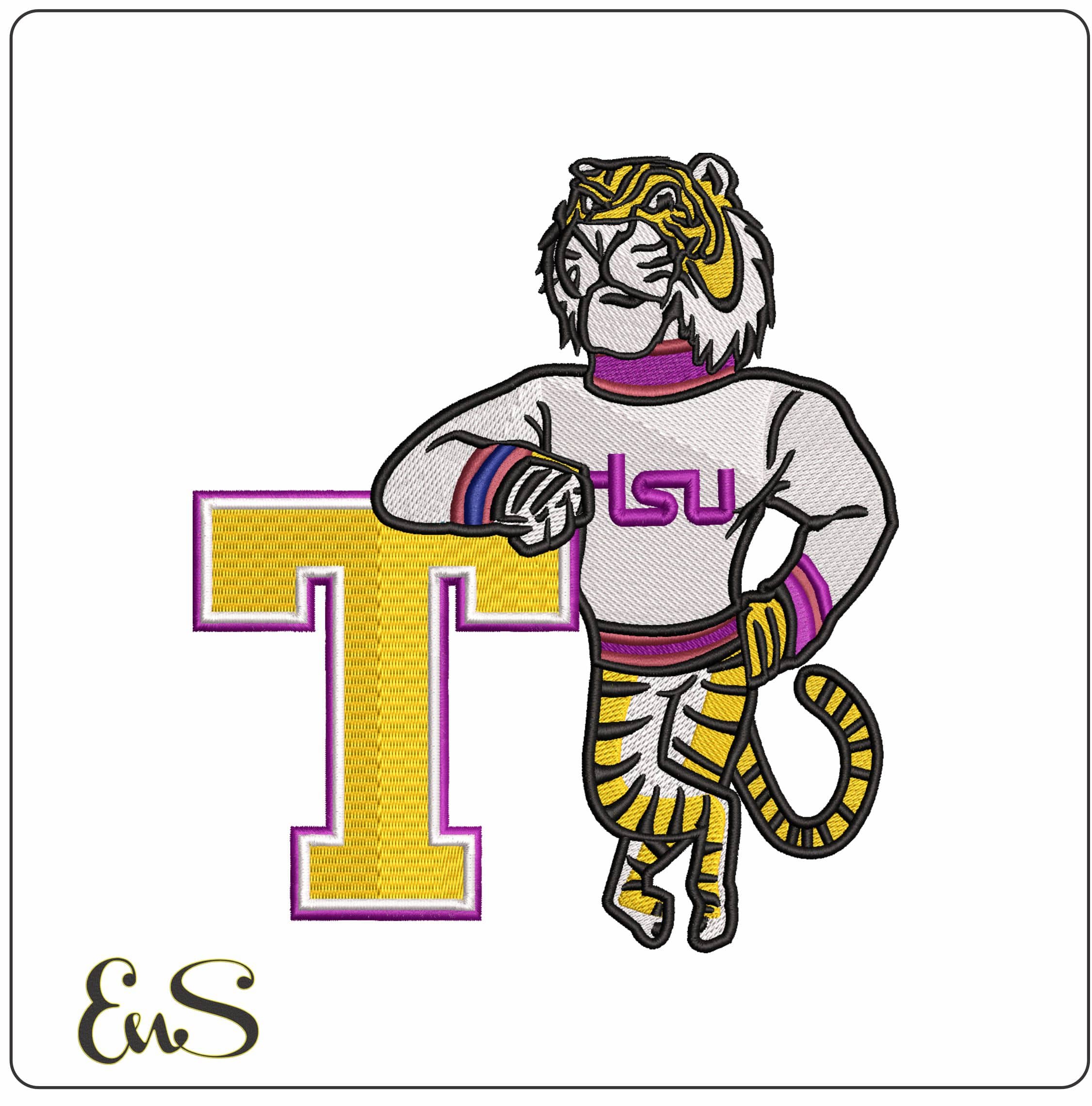 LSU Cartoon Tiger Mascot Embroidery Design