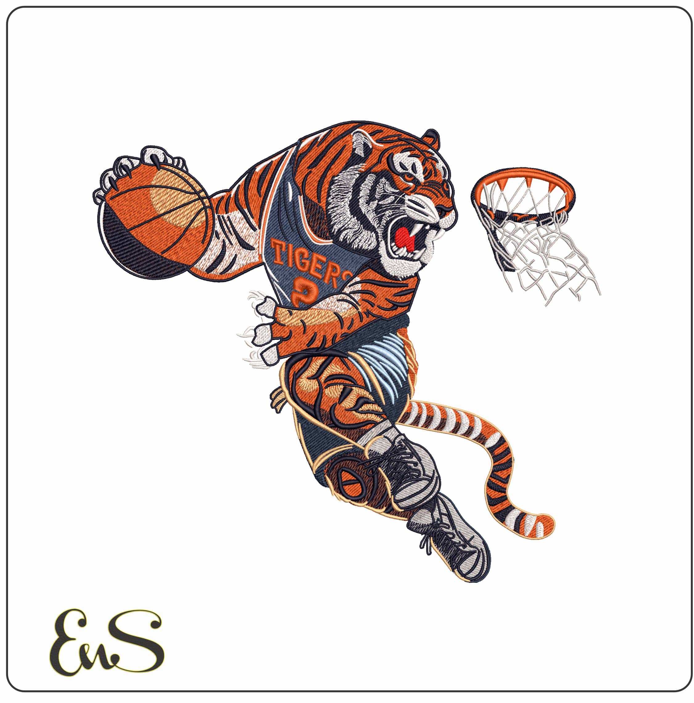 Tigers Basketball Dunk Embroidery Design