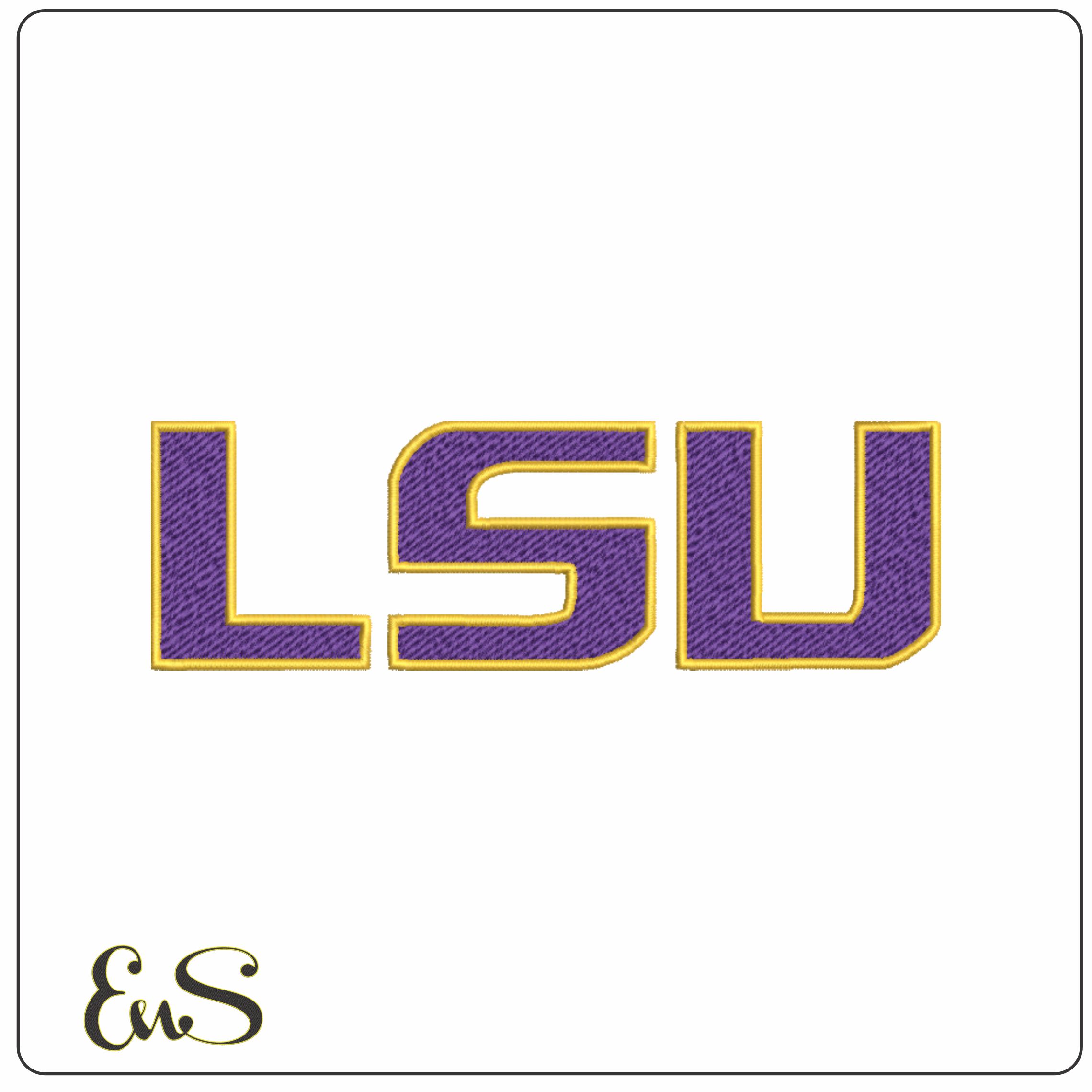 LSU Block Letters Embroidery Design – Purple and Gold