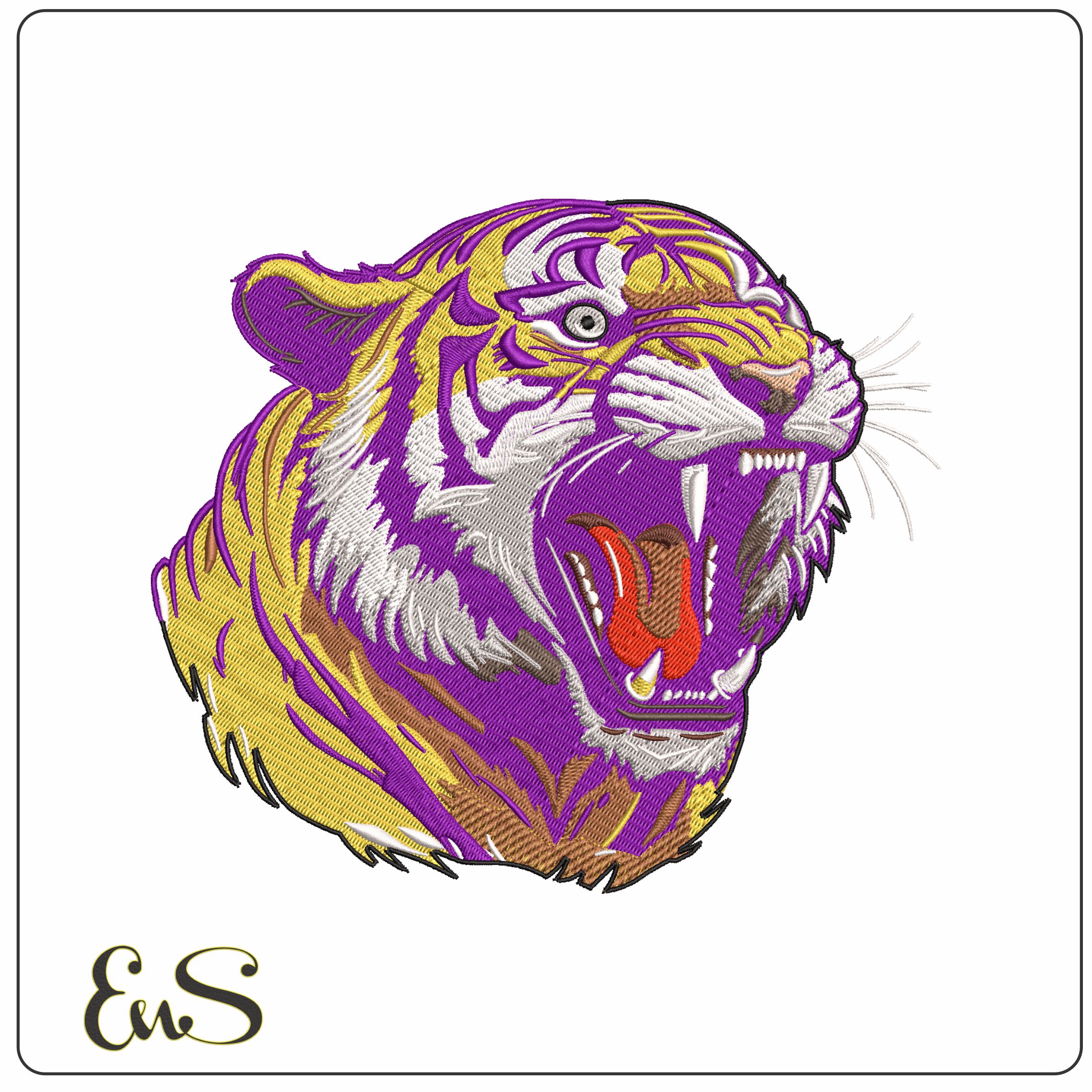 LSU Roaring Tiger Head Embroidery Design – Full Colour