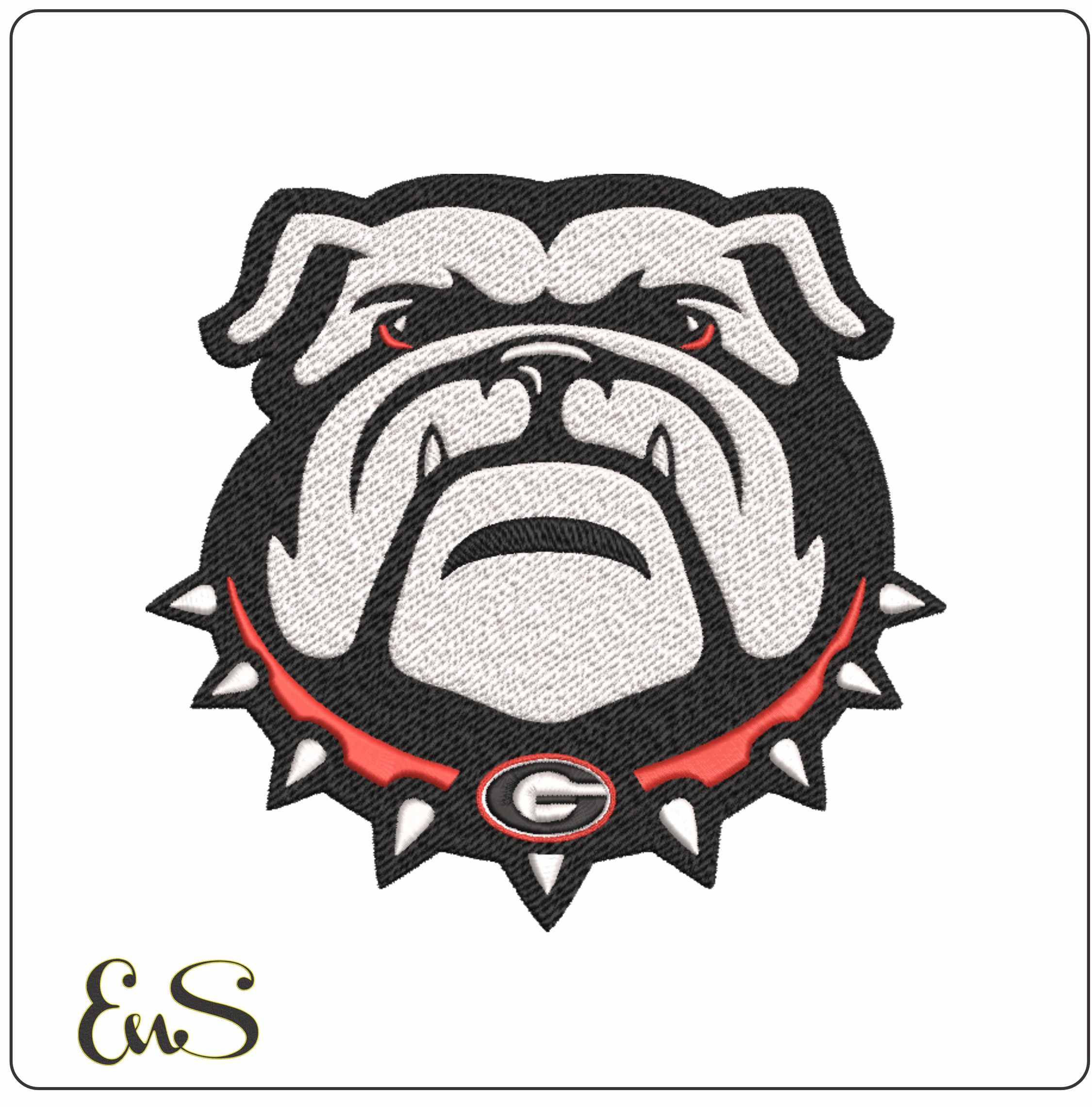 Georgia Bulldogs Spiked Collar Bulldog Head Embroidery Design