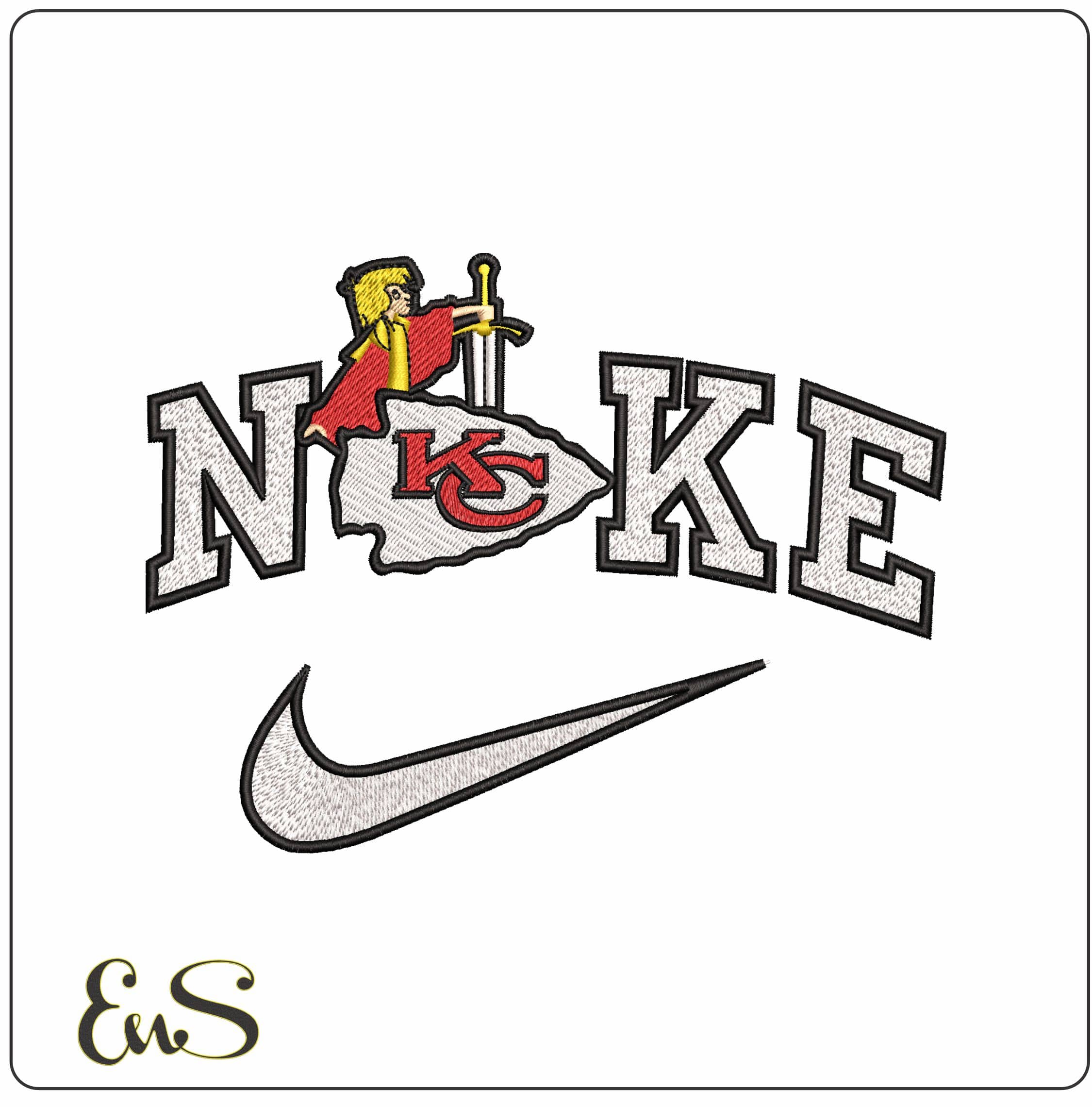 Nike Arthur Sword in Stone And Kansas Chiefs  - Elegant embroidery design file - instant download