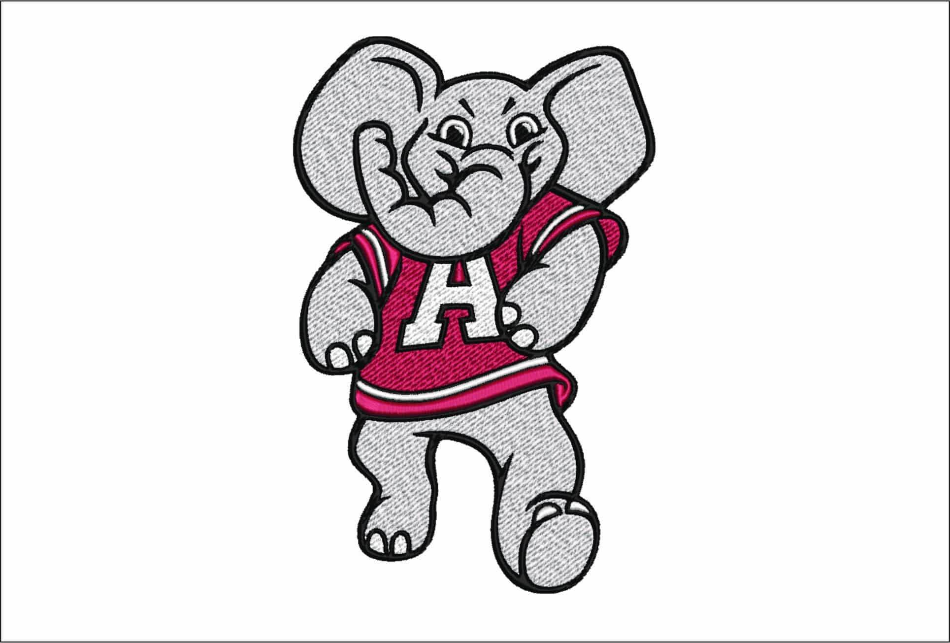 Alabama Crimson Tide Big Al Elephant Mascot Embroidery Design