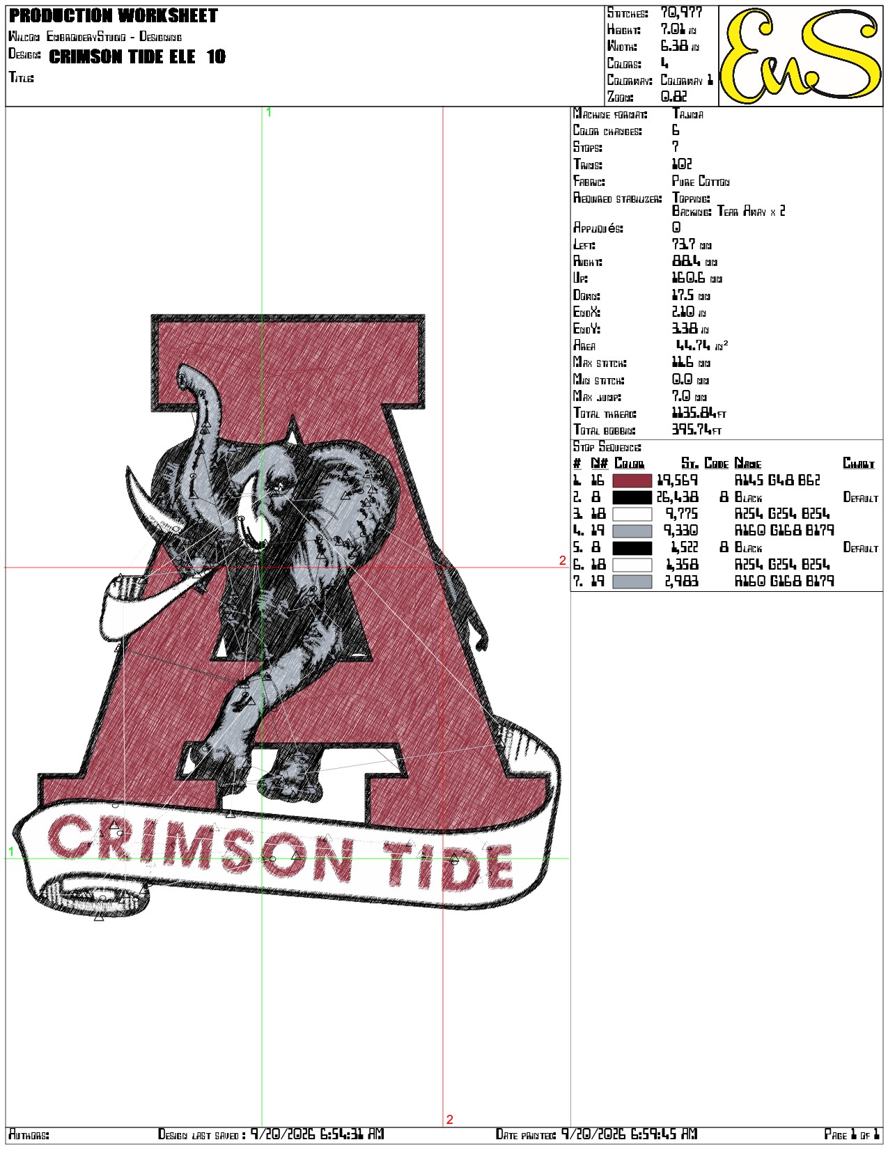 Alabama Crimson Tide Elephant and A Embroidery Design