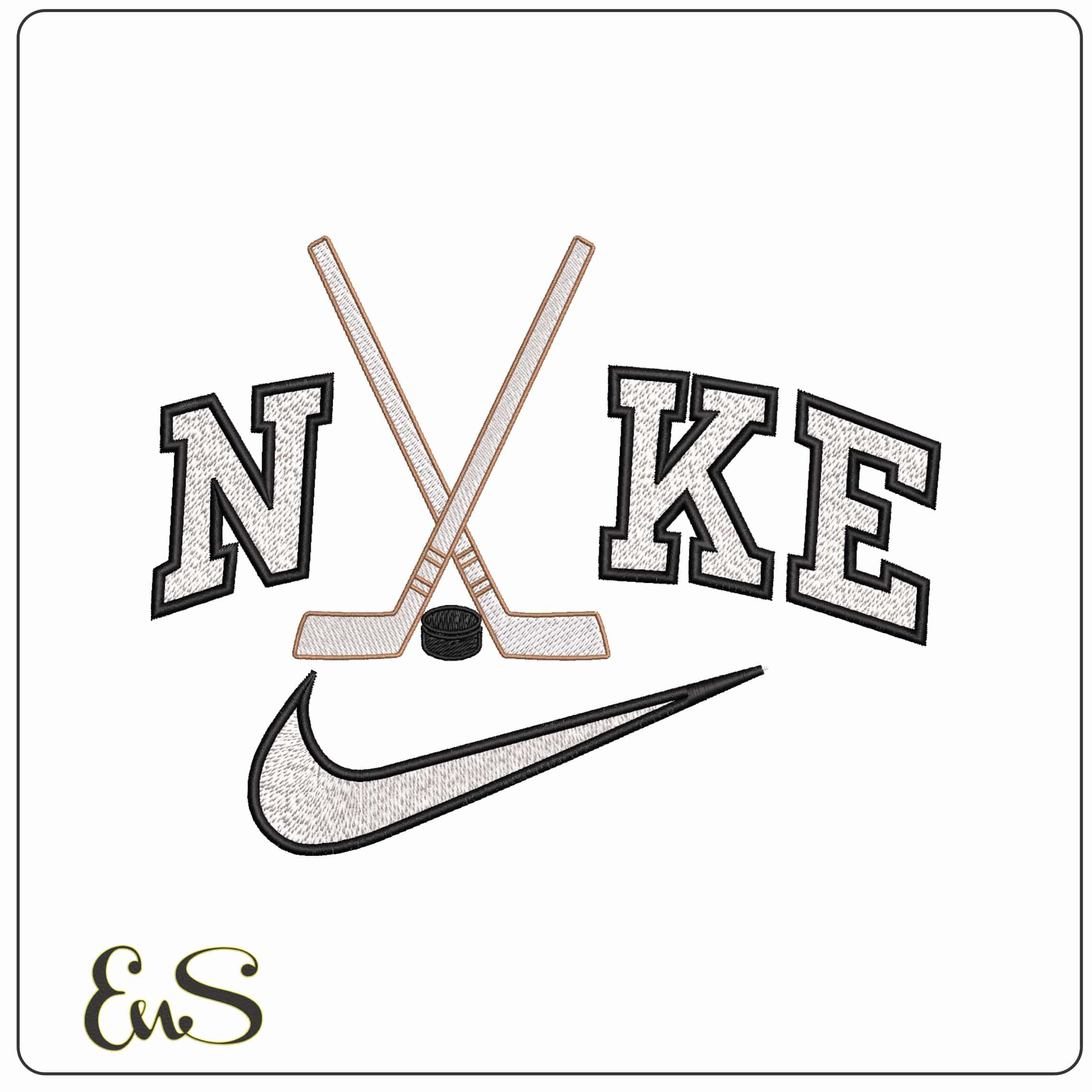 Nike Hockey Sticks and Pucks - Elegant embroidery design file - instant download