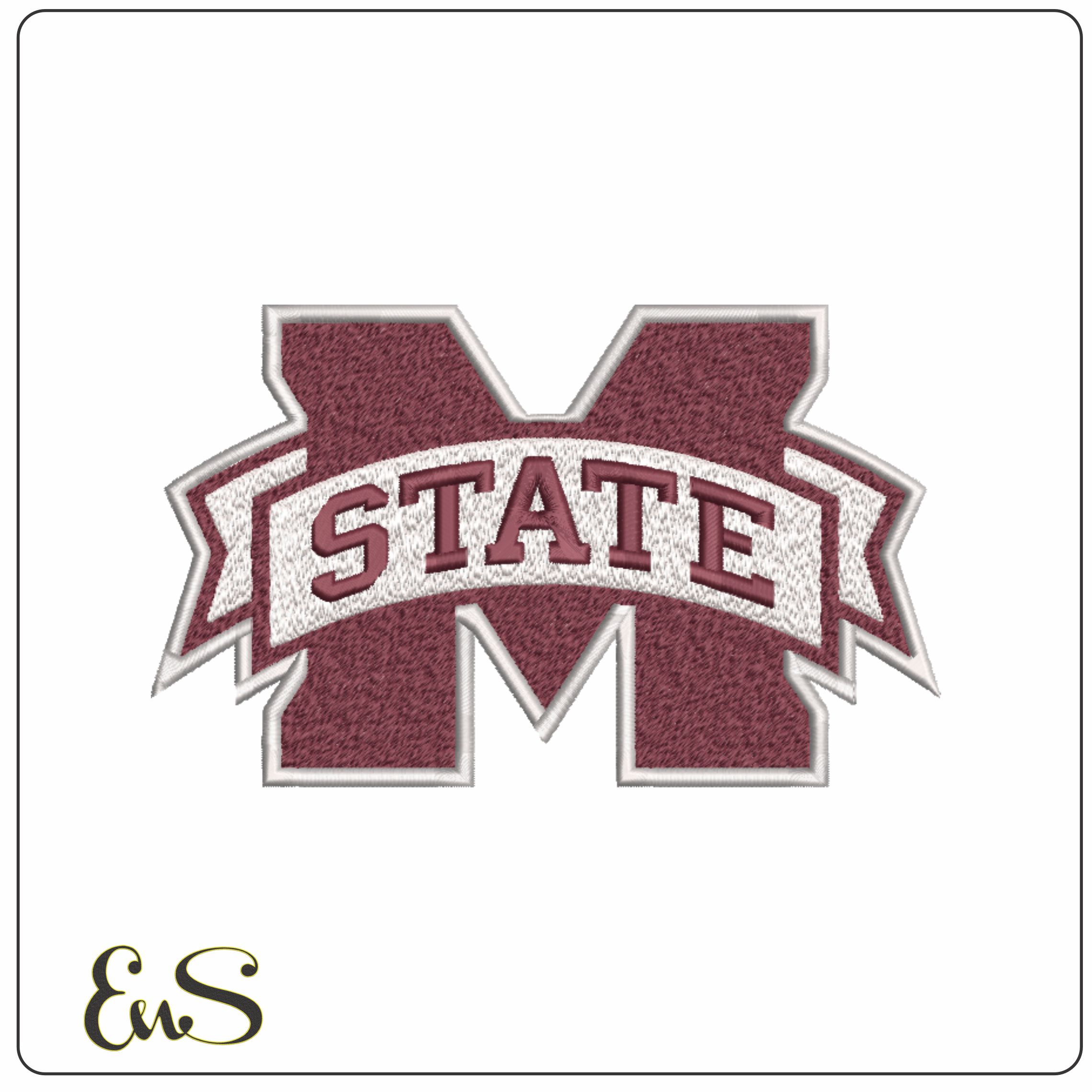 Mississippi State Bulldogs M STATE Banner Logo Embroidery Design