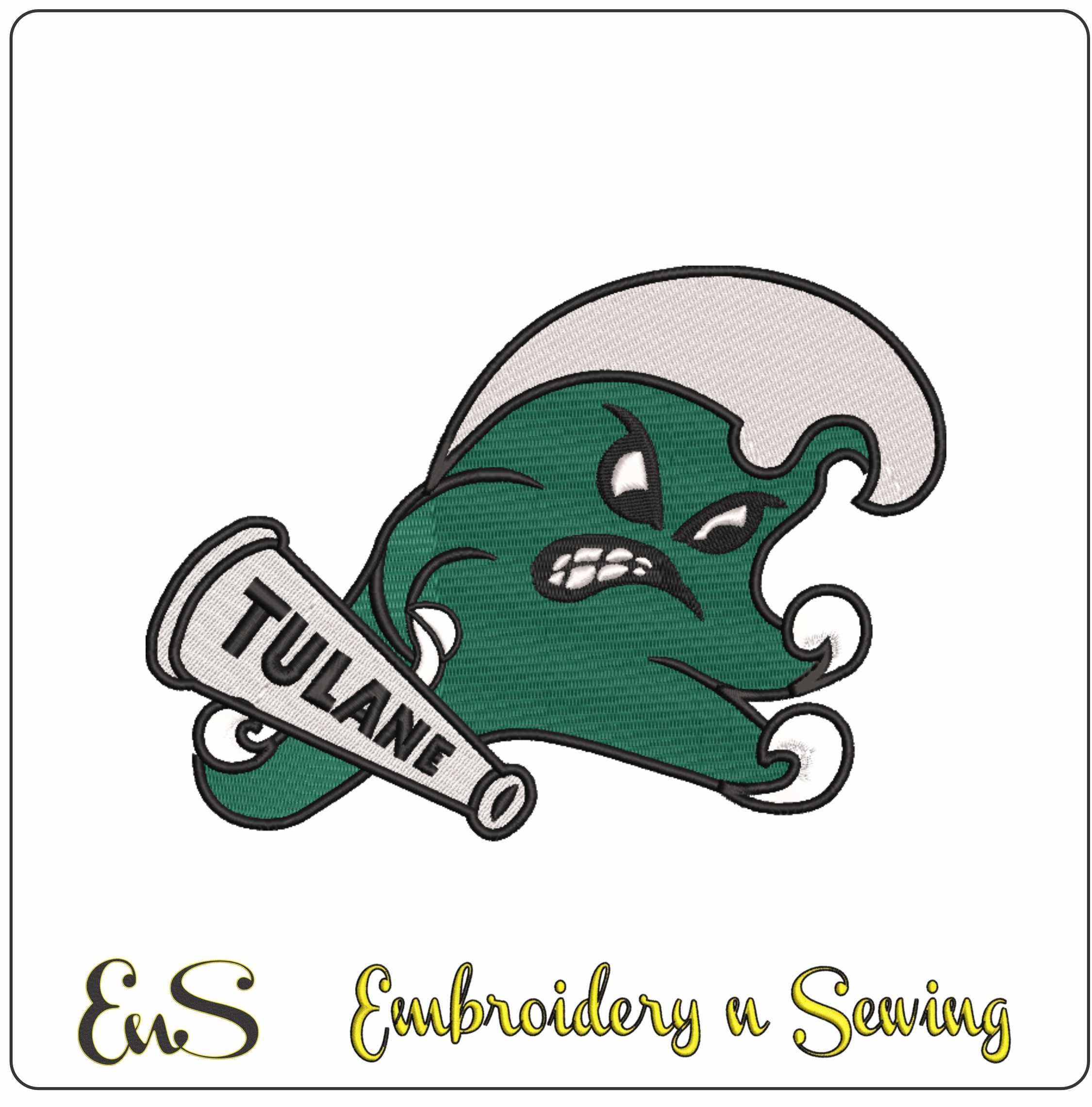 Tulane Green Wave Mascot with Tulane Banner Embroidery Design