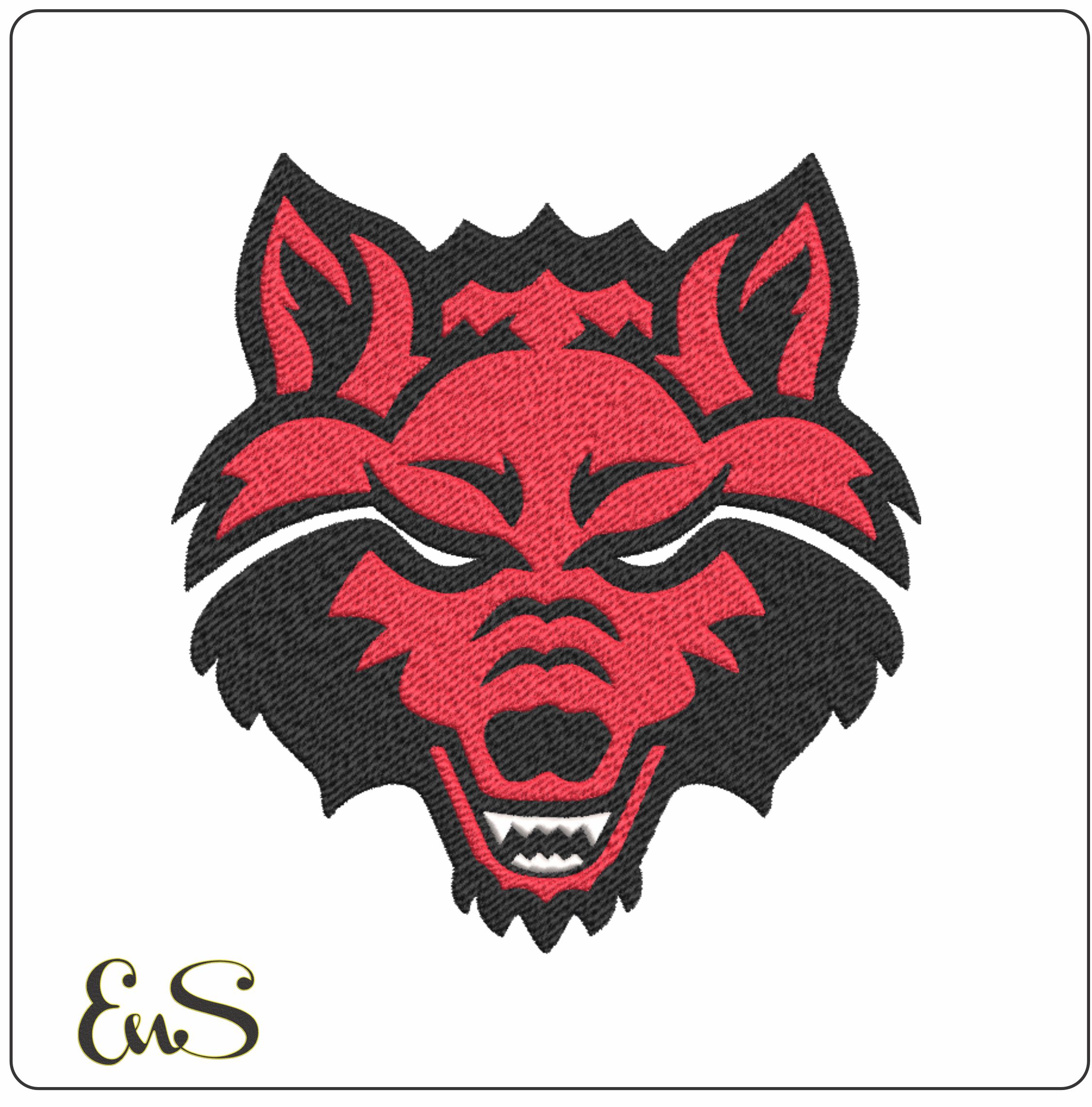 Arkansas State Red Wolves Snarling Wolf Head Embroidery Design