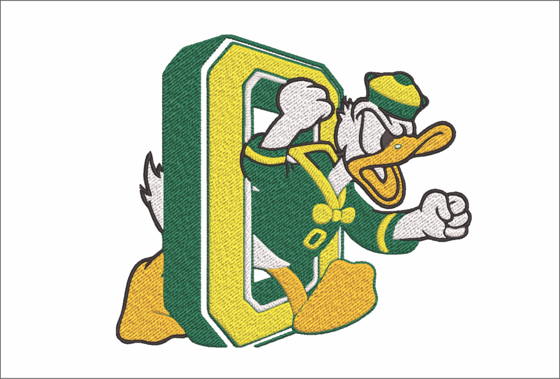 Oregon Ducks Mascot Bursting Through the O Embroidery Design