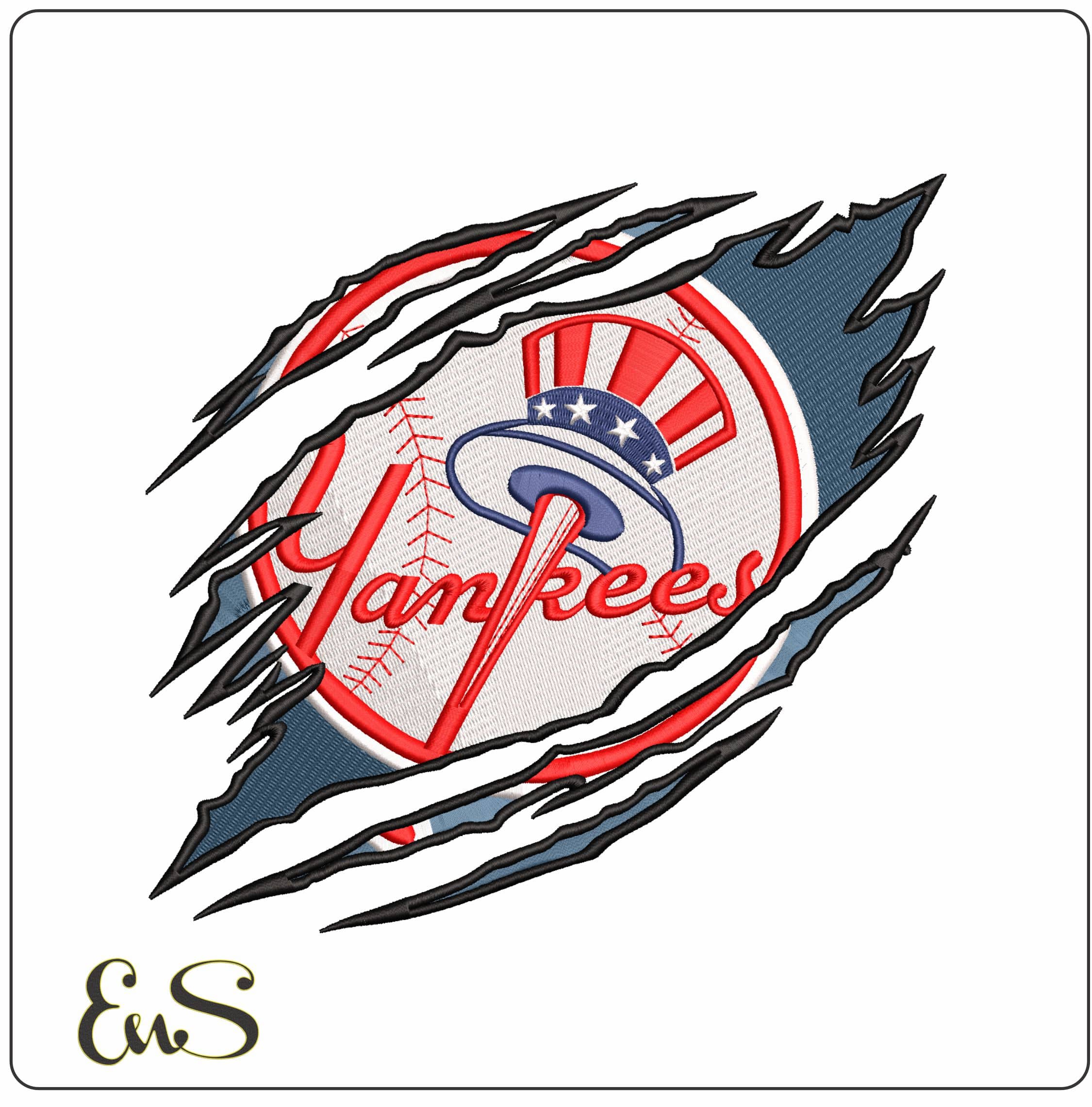 Yankee MLB Claw Marks - Elegant embroidery design file - instant download