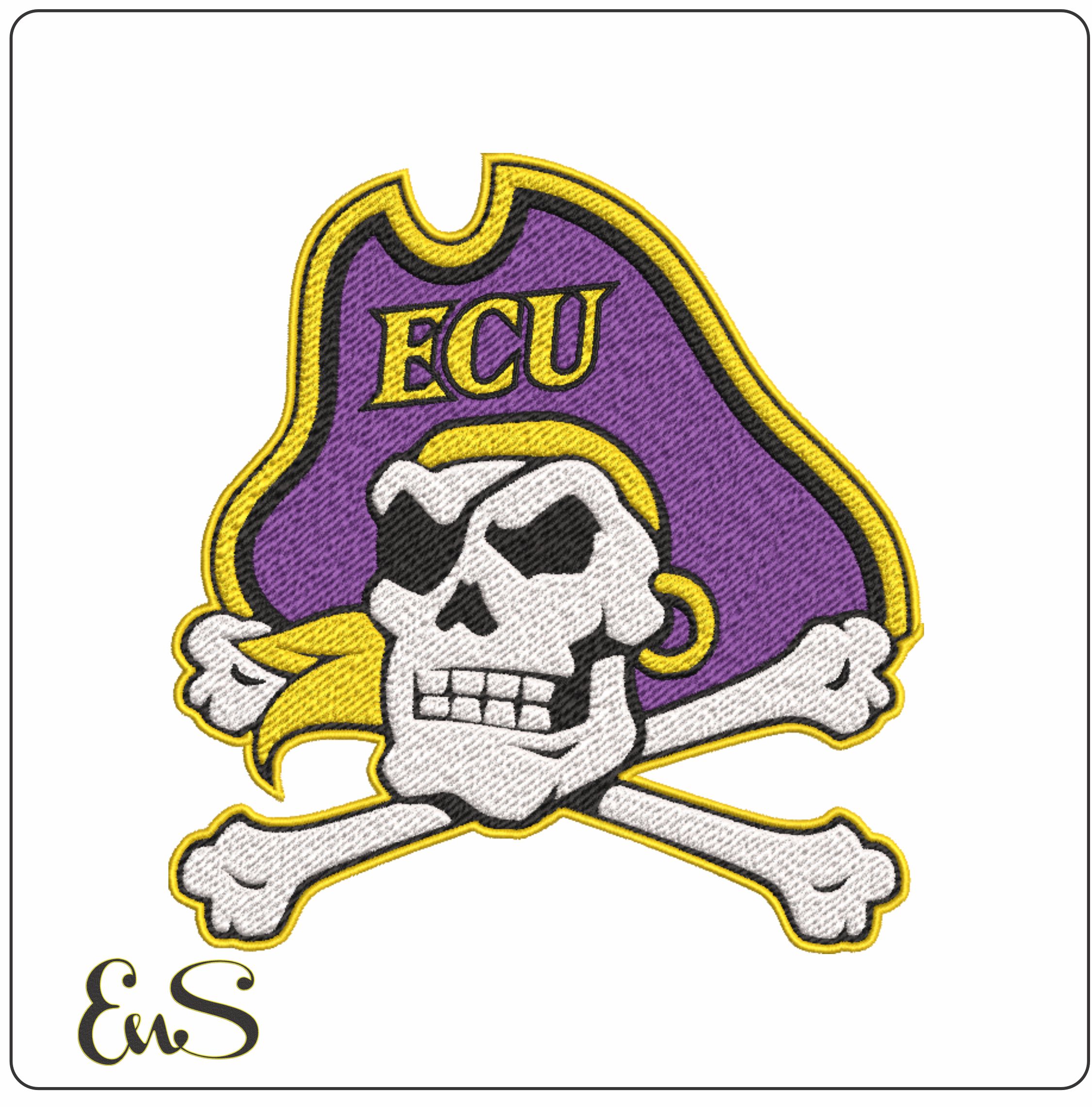 East Carolina Pirates ECU Skull Crossbones Logo Embroidery Design
